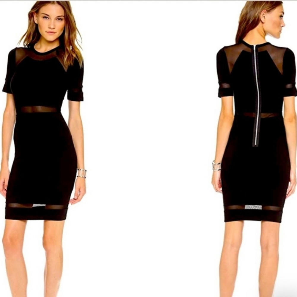 Torn by Ronny Kobo Classic Black Midi Dress Mesh Details Back Zipper